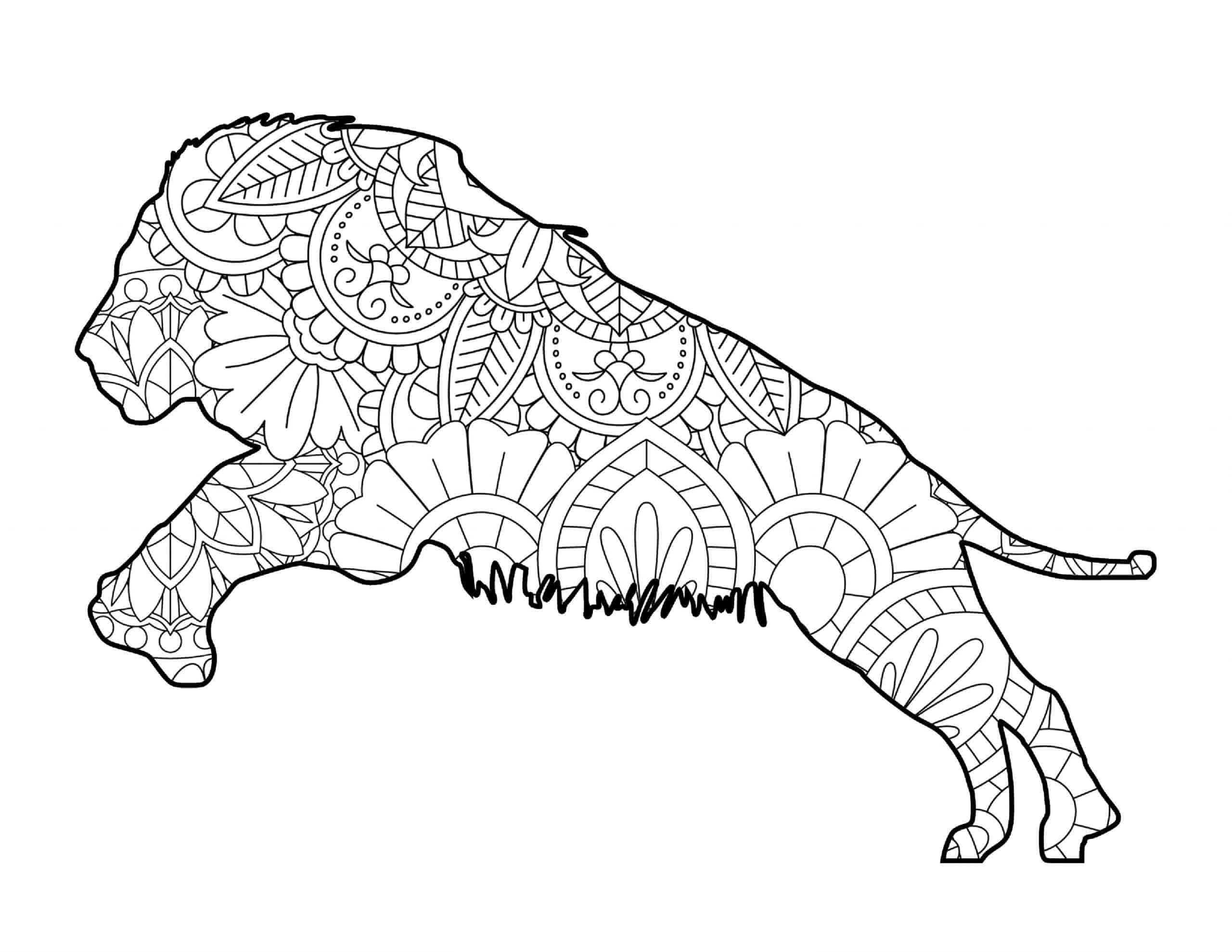 Mandala Lion Jumping Coloring Page Mandala