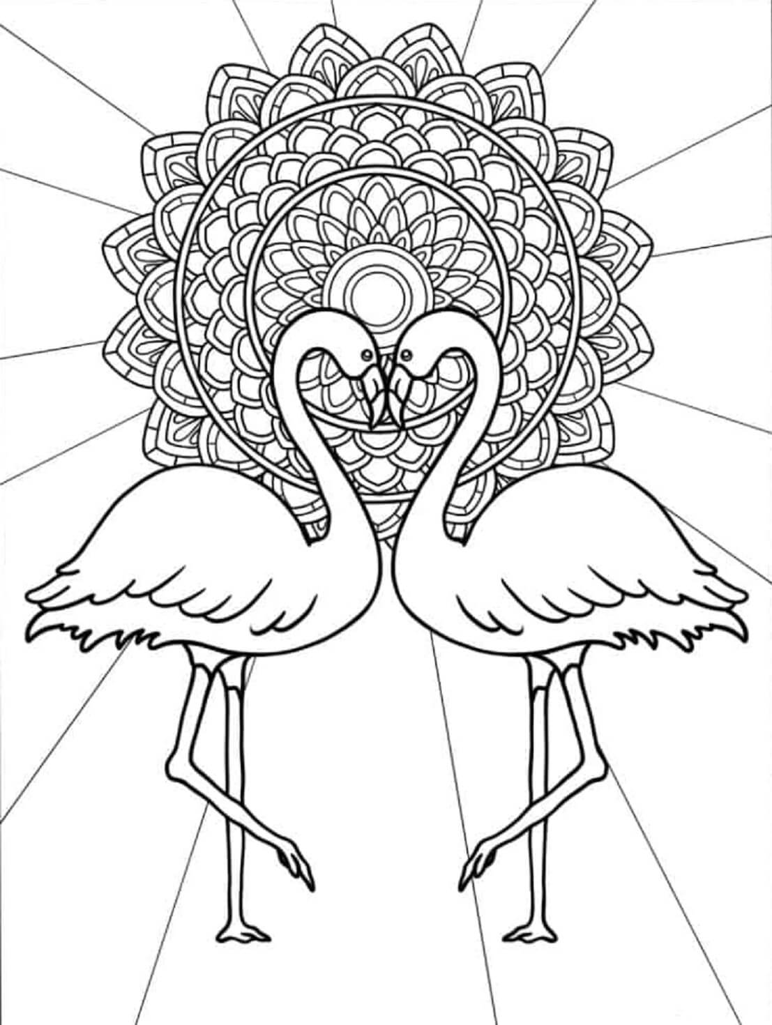 Mandala Two Flamingos Coloring Page Mandalas
