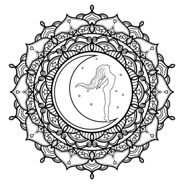 Mandala Crescent Moon Goddess Coloring Page Mandalas