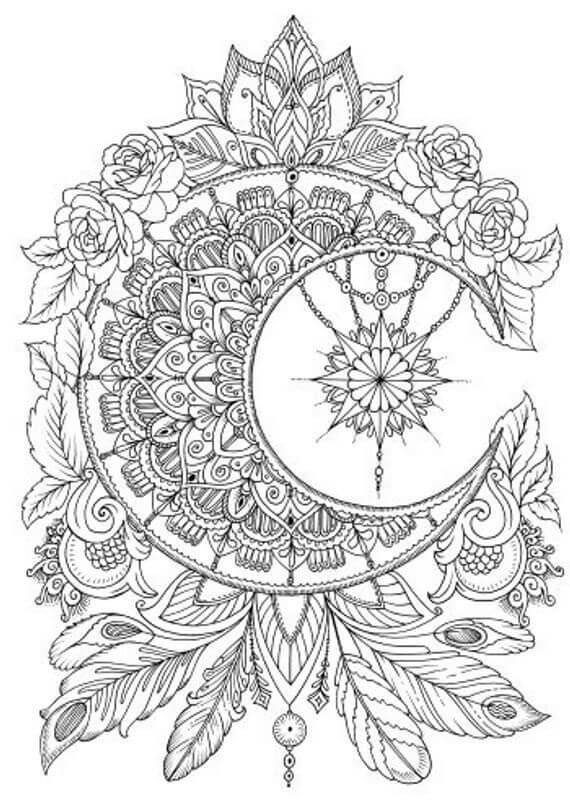 Mandala Moon Coloring Page - Sheet 1 Mandalas