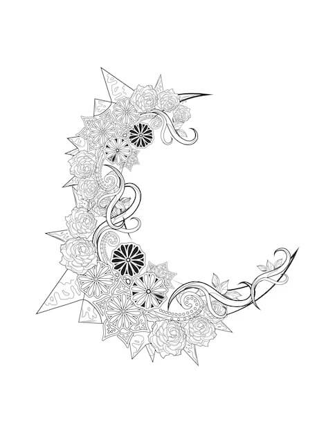 Mandala Moon With Flowers Coloring Page Mandalas