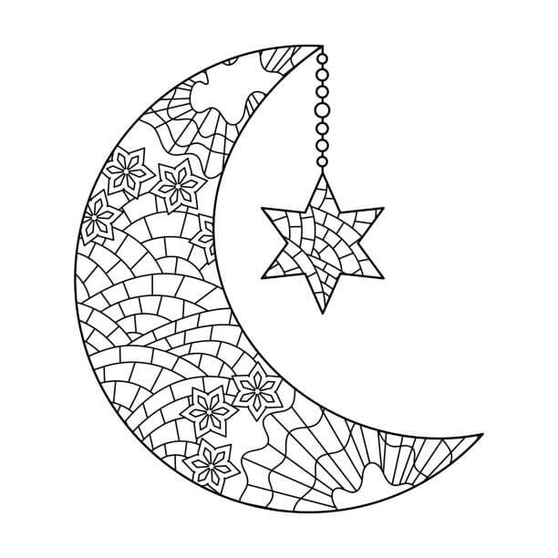 Mandala Moon With Star Coloring Page Mandalas