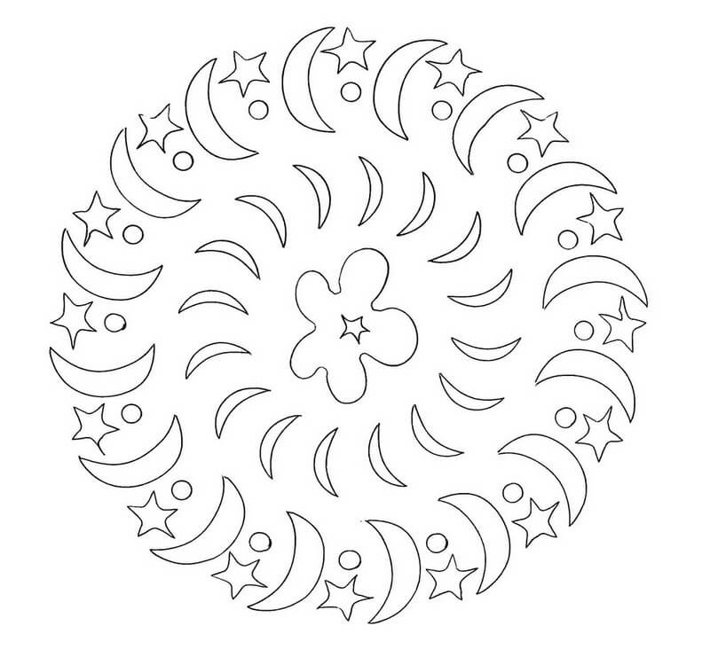 Mandala Stars With Moon Coloring Page Mandalas