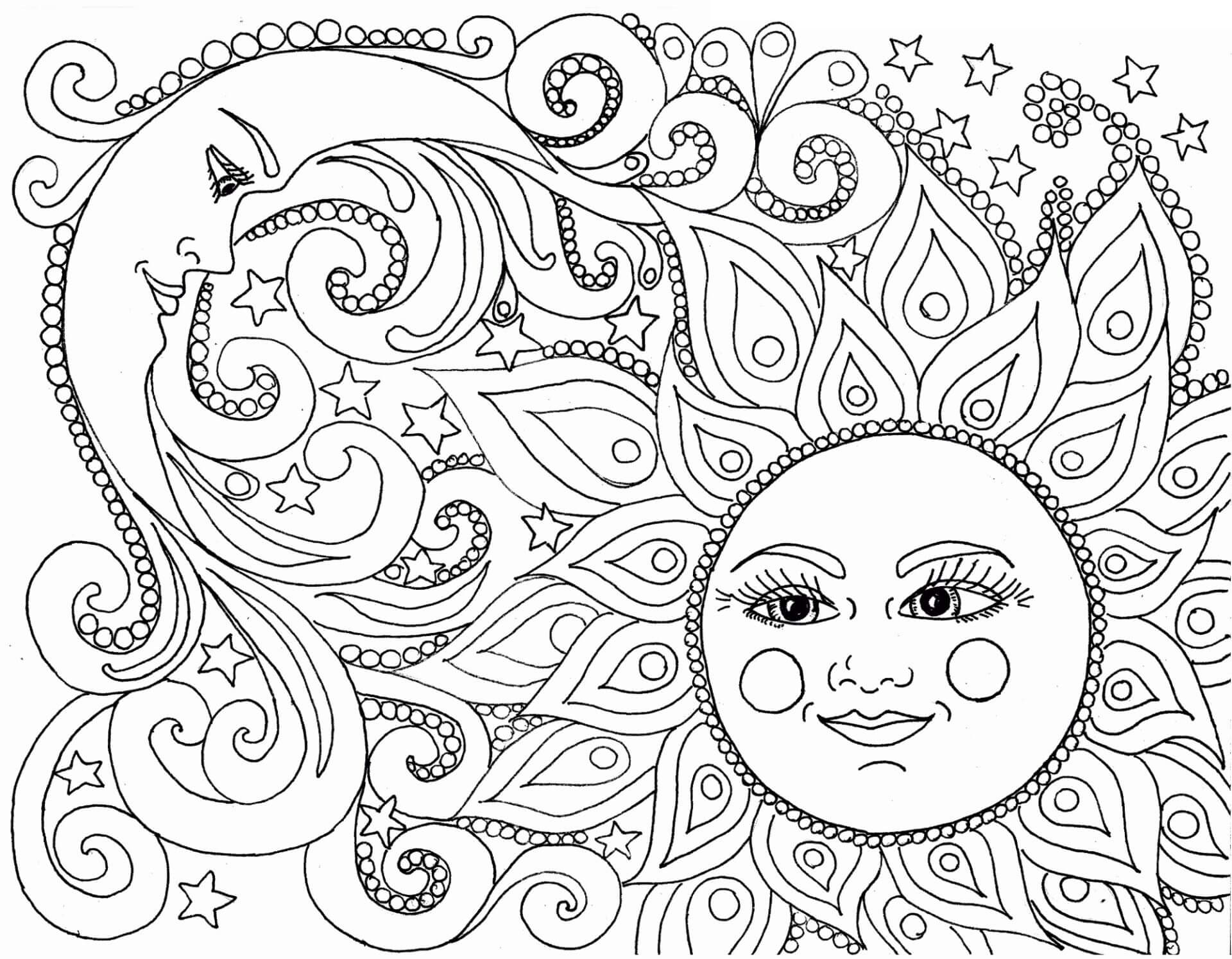 Mandala Sun And Moon With Stars Coloring Page Mandalas