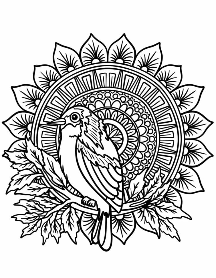 Bird On A Tree Animal Mandala Coloring Page Mandalas