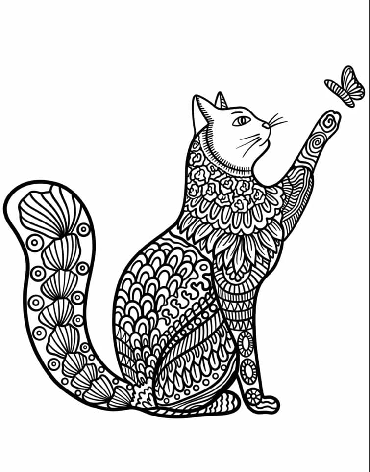 Cat Playing Animal Mandala Coloring Page Mandalas