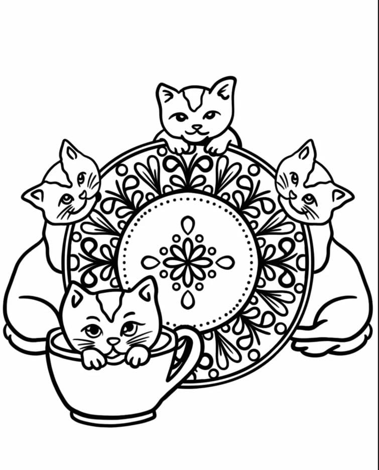 Cats Surrounding Animal Mandala Coloring Pages Mandalas