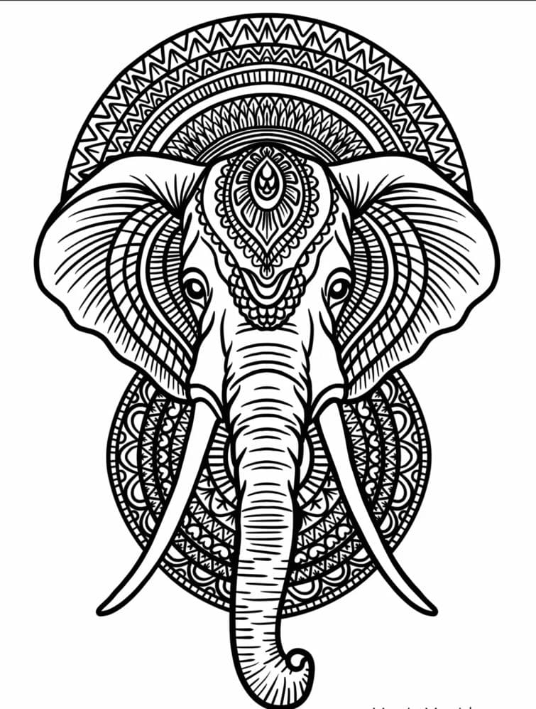 Elephant Long Tusks Animal Mandala Coloring Page Mandalas