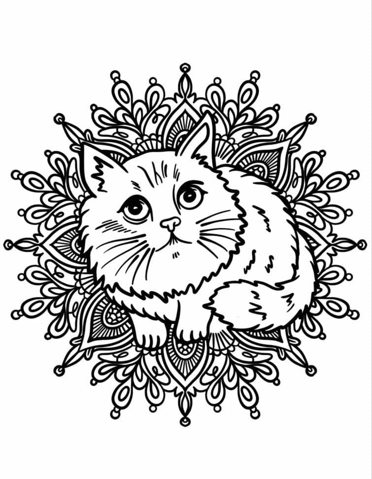 Furry Cat Animal Mandala Coloring Page Mandalas
