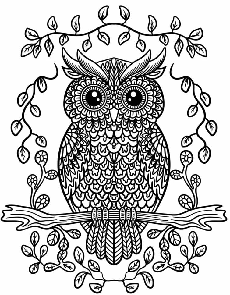 Owl Perched On A Tree Animal Mandala Coloring Page Mandalas