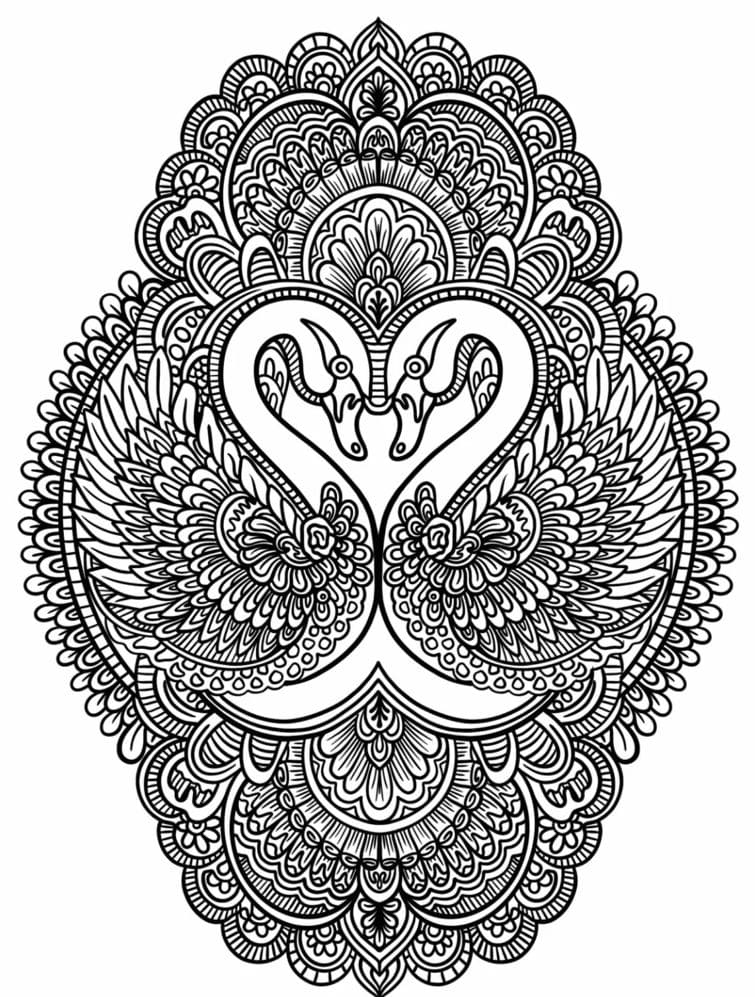 Swans Forming Animal Mandala Coloring Page Mandalas