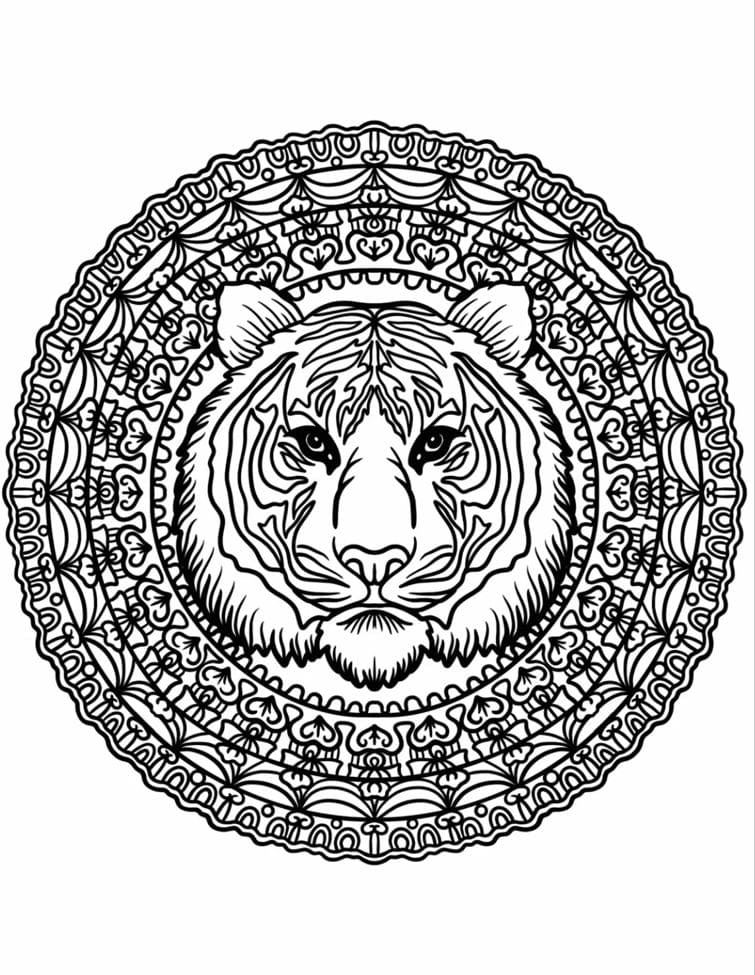 Tiger Head Animal Mandala Coloring Page Mandalas