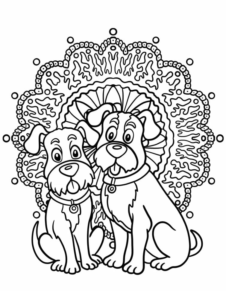 Two Dog Animal Madala Coloring Page Mandalas