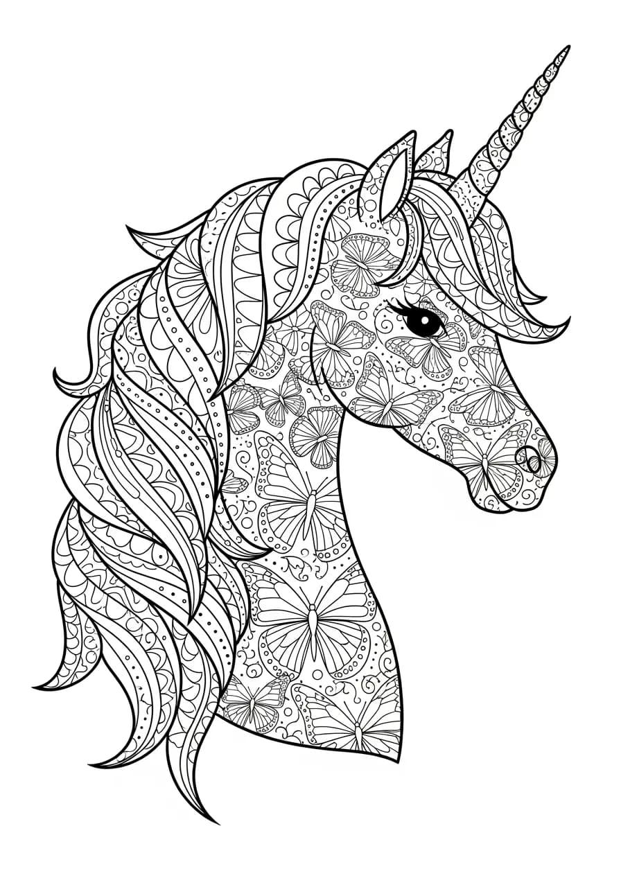 Butterfly Mane Mandala Unicorn Coloring Page Mandalas
