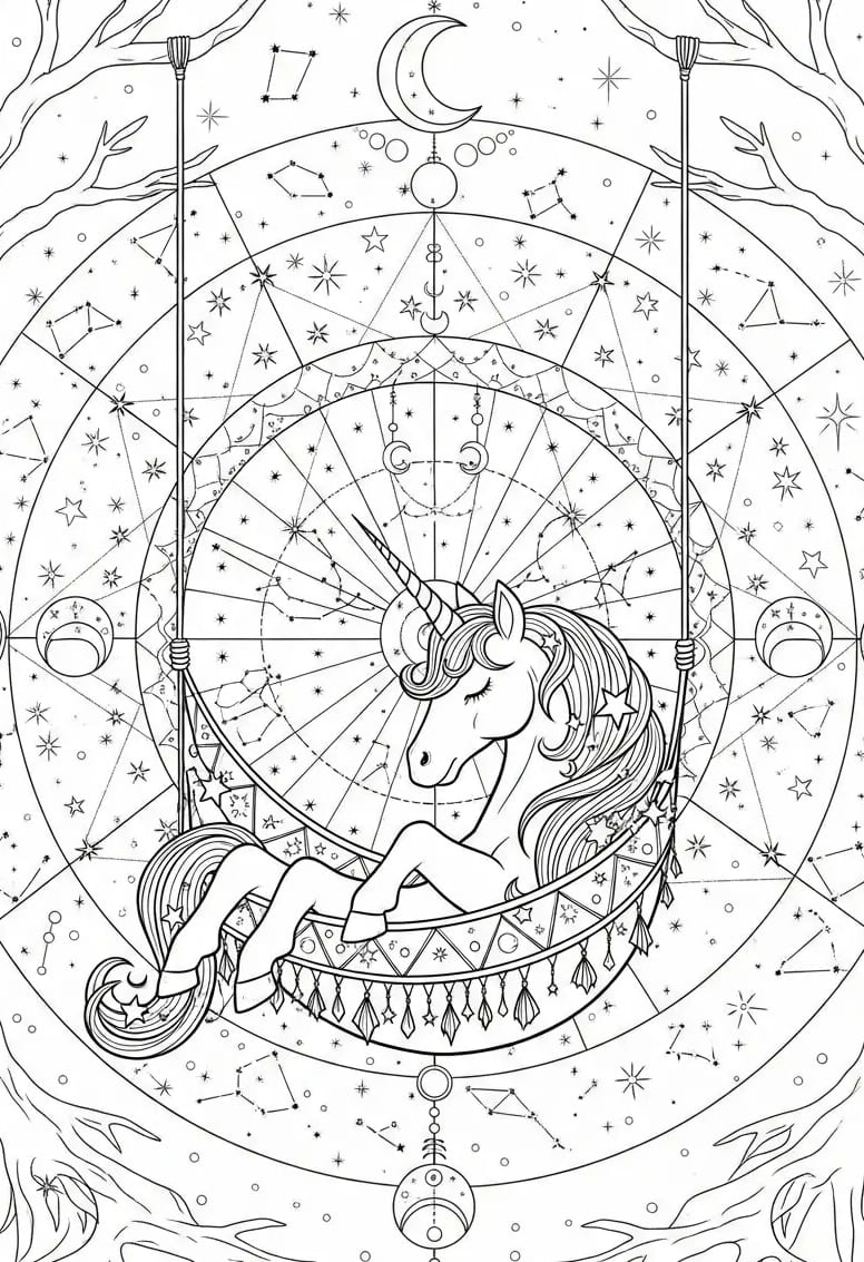 Celestial Mandala Unicorn Coloring Page Mandalas