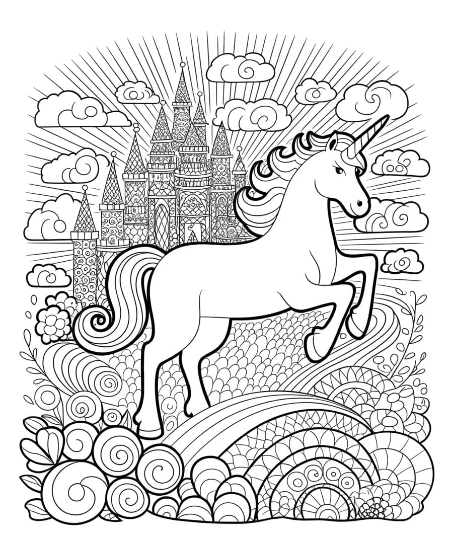 Cloud Mandala Unicorn Coloring Page Mandalas