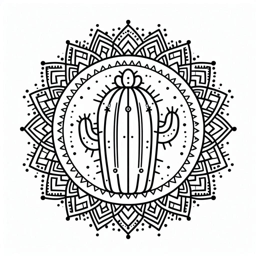 Draw Cactus Mandala Coloring Page Mandalas