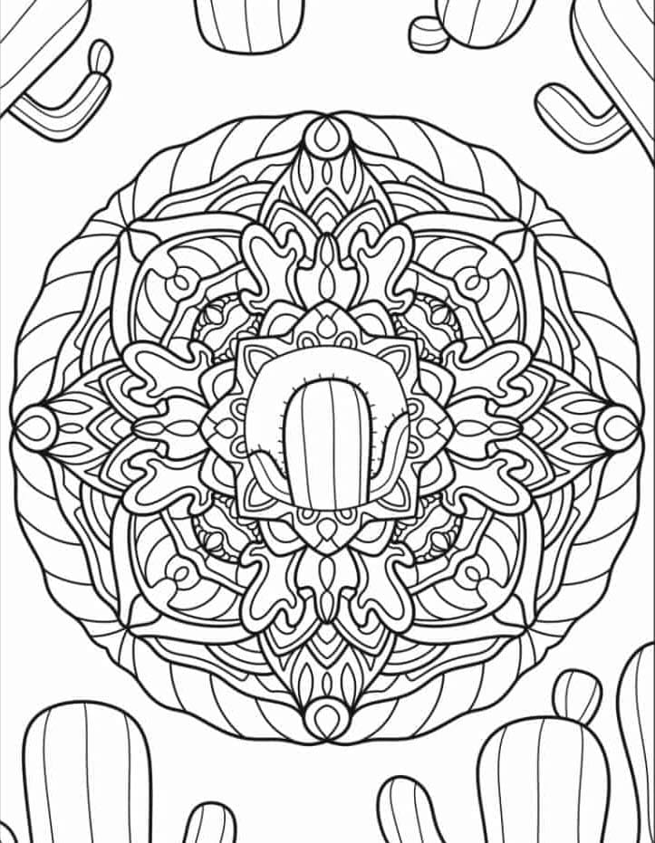 Printable Free Cactus Mandala Coloring Page Mandalas