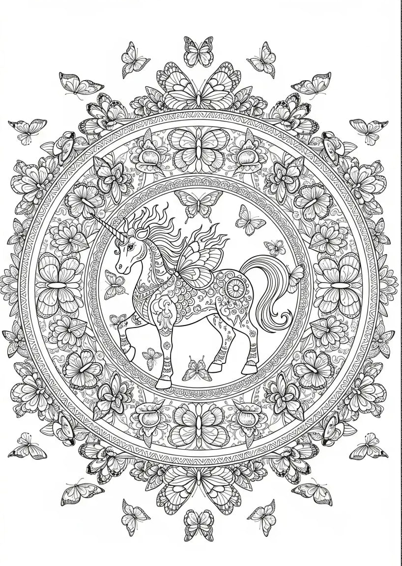 Printable Free Mandala Unicorn Coloring Page Mandalas