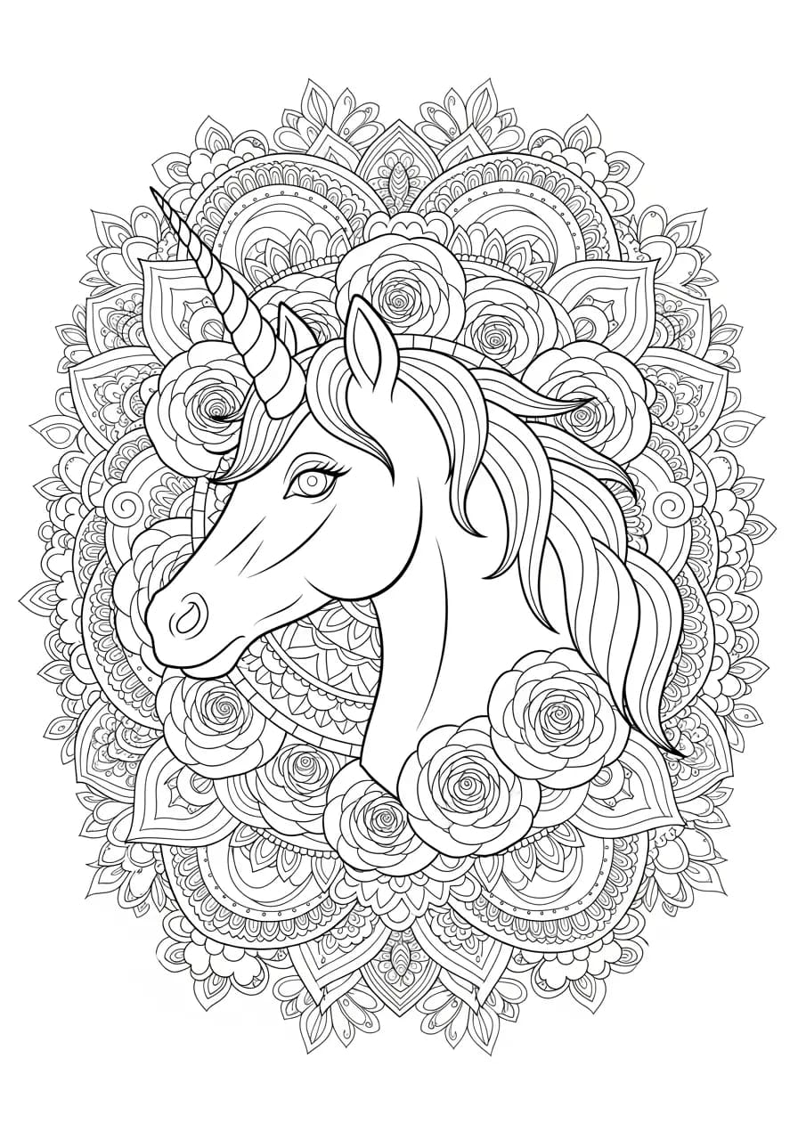 Radiant Mandala Unicorn Coloring Page Mandalas