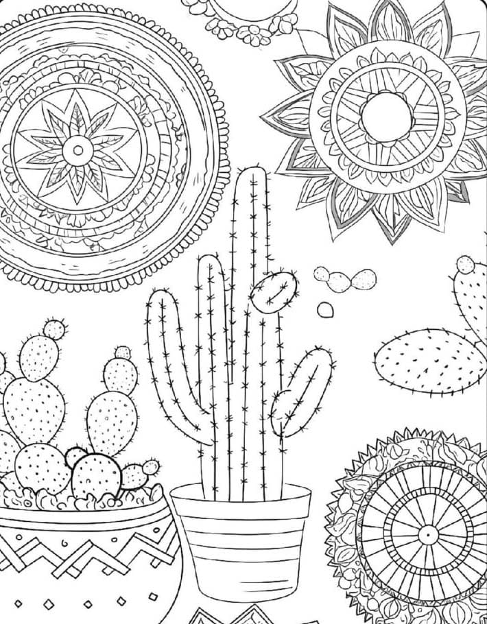 Simple Cactus Mandala Coloring Page Mandalas