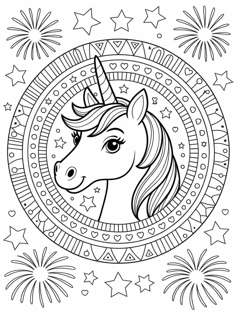Star Mandala Unicorn Coloring Page Mandalas
