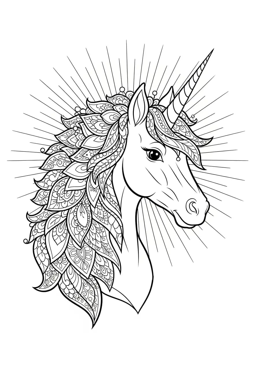 Sunburst Mandala Unicorn Coloring Page Mandalas