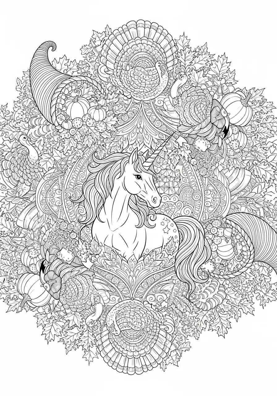 Thanksgiving Mandala Unicorn Coloring Page Mandalas