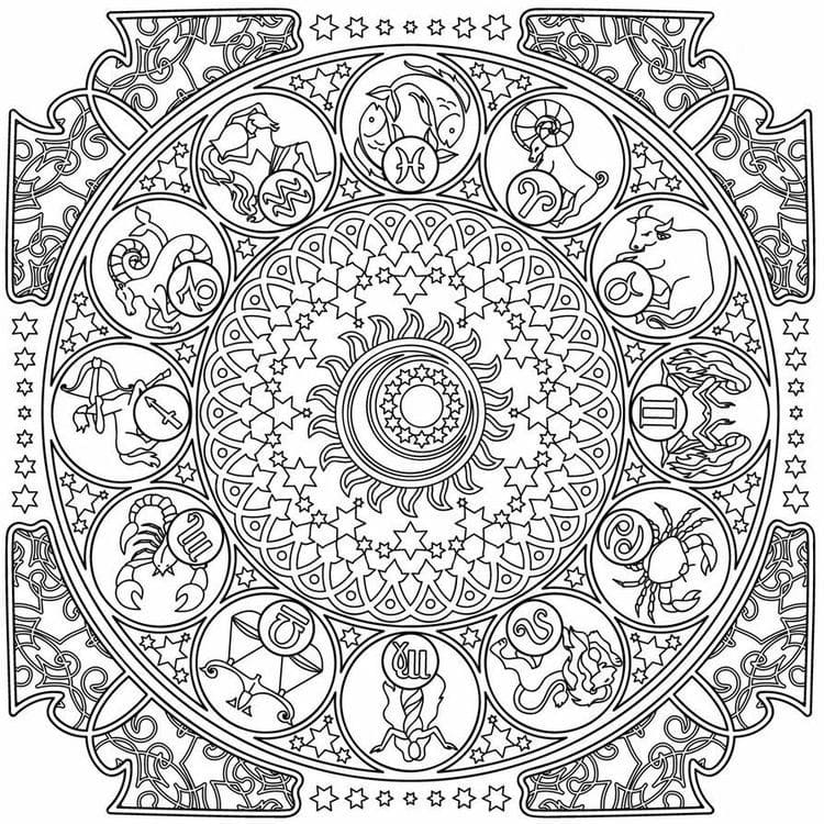 Amazing Zodiac Mandala Coloring Page Mandalas