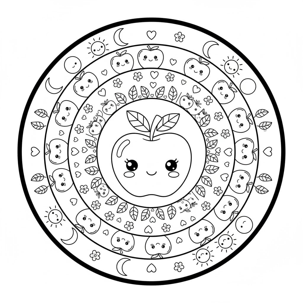 Apple Mandala Coloring For Kids Page Mandalas