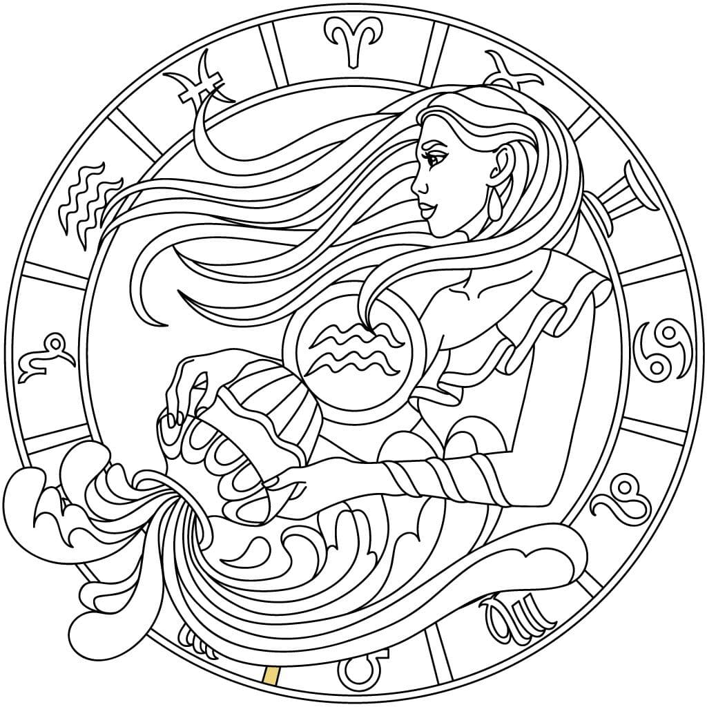 Aquarius Zodiac Mandala Coloring Page Mandalas