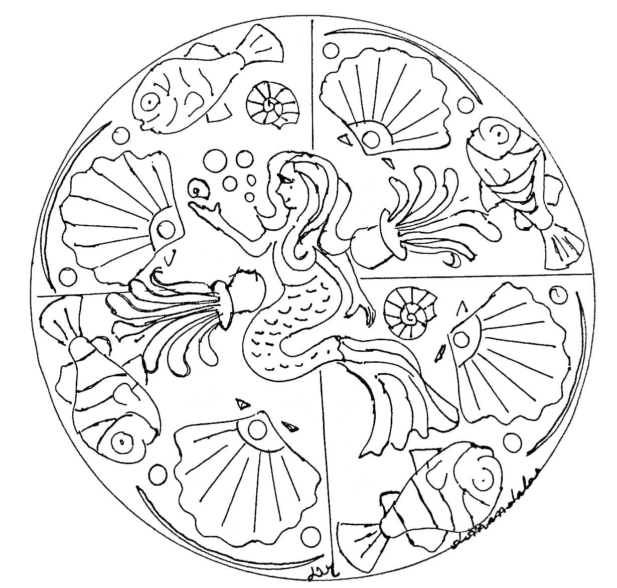 Basic Mermaid Mandala Coloring Page Mandalas