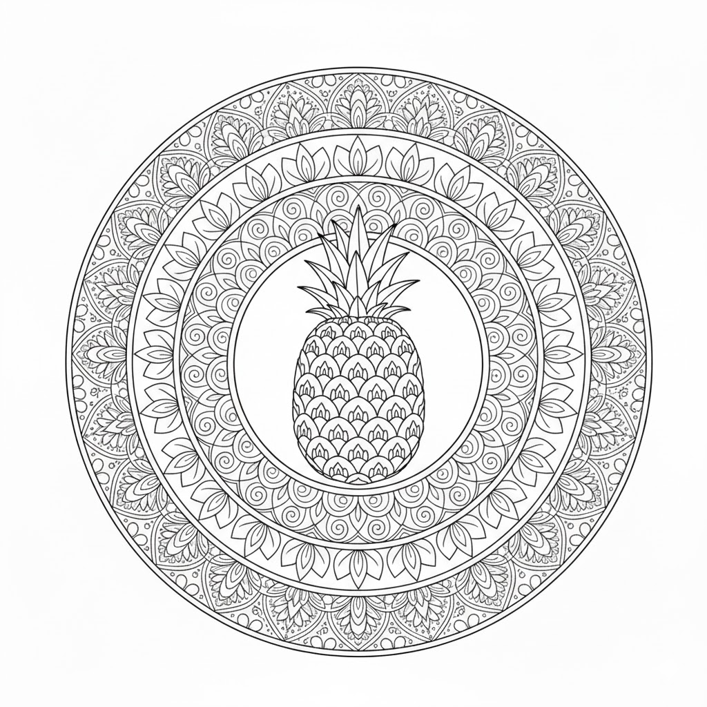Basic Pineapple Mandala Coloring Page Mandalas Basic Pineapple Mandala Coloring Page Mandalas