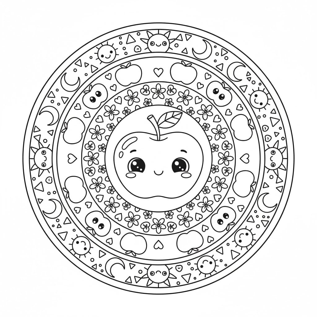 Cute Apple Mandala Coloring Page Mandalas