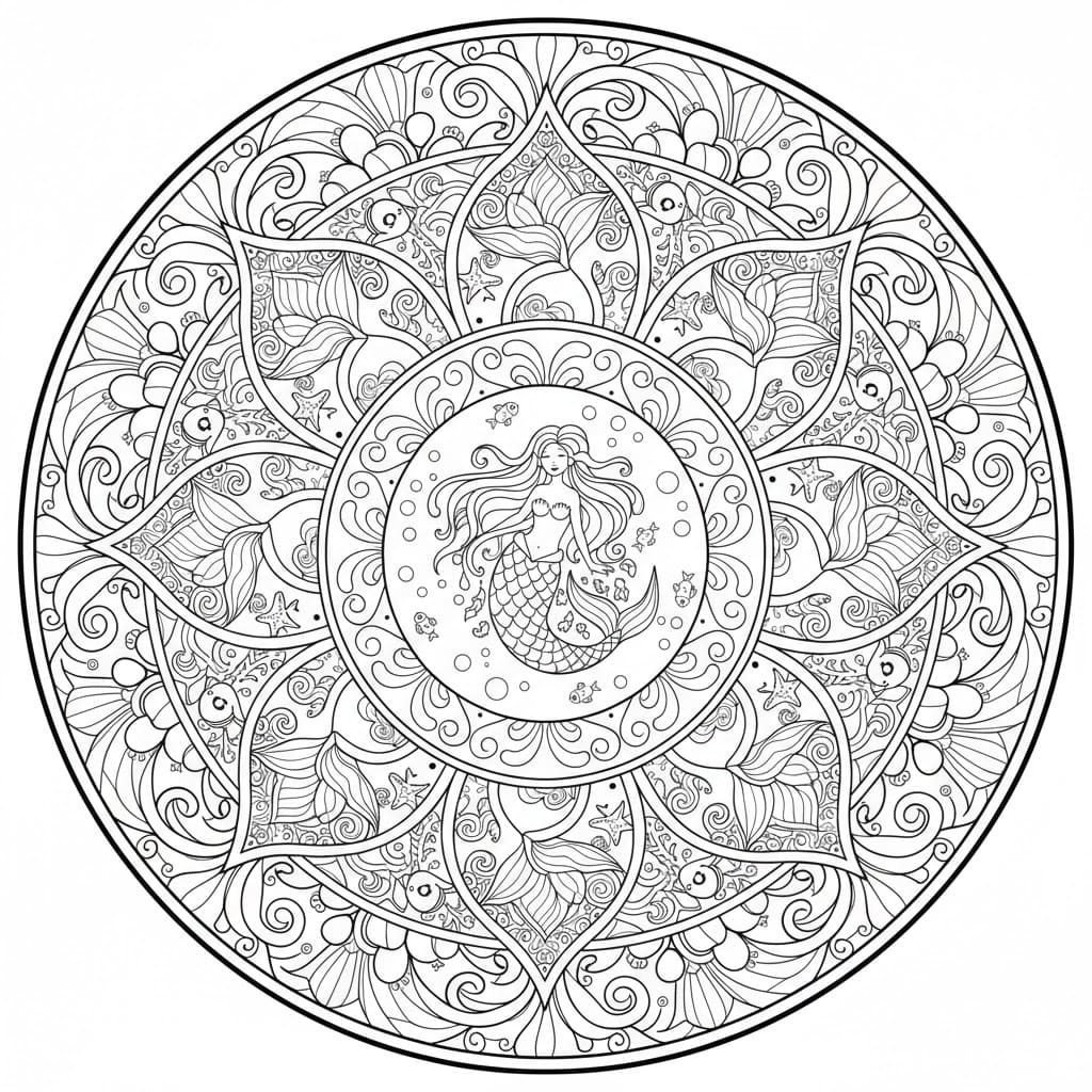 Mermaid Mandala For Kids Coloring Page Mandalas