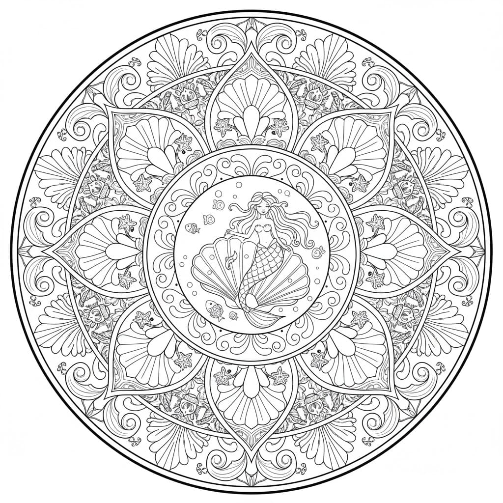 Mermaid Mandala Printable Coloring Page Mandalas