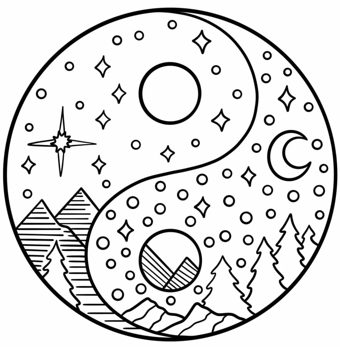 Simple Yin Yang Mandala Coloring Page Mandalas