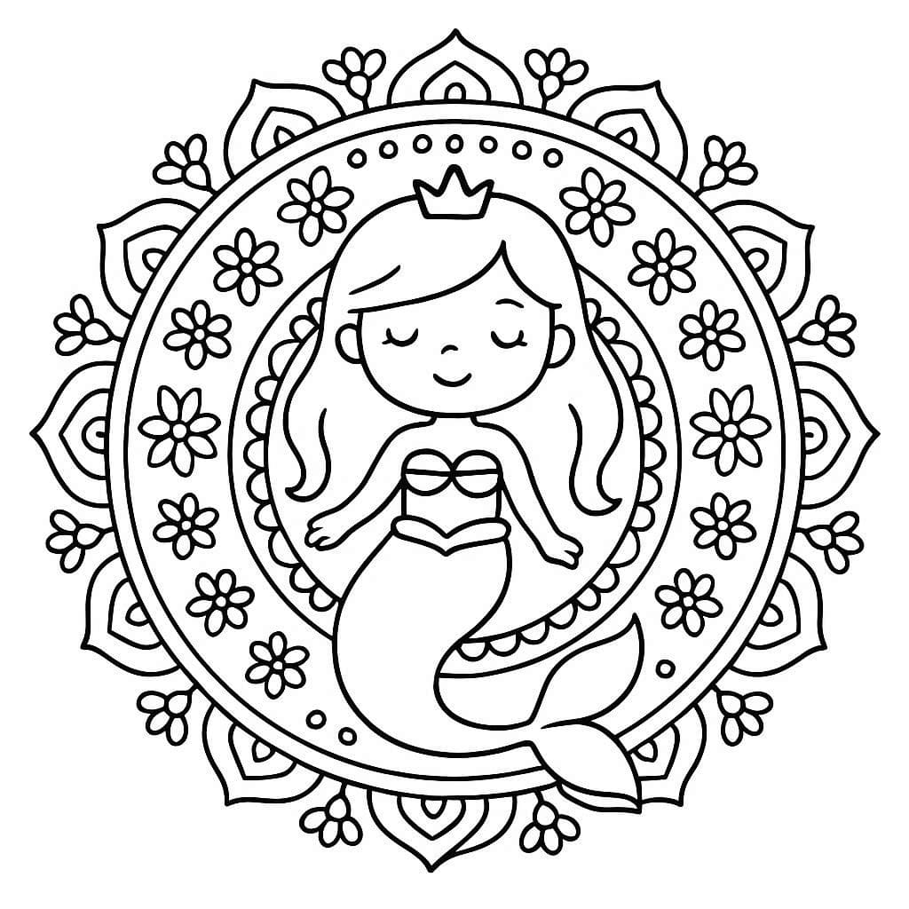 Style Mermaid Mandala Coloring Page Mandalas