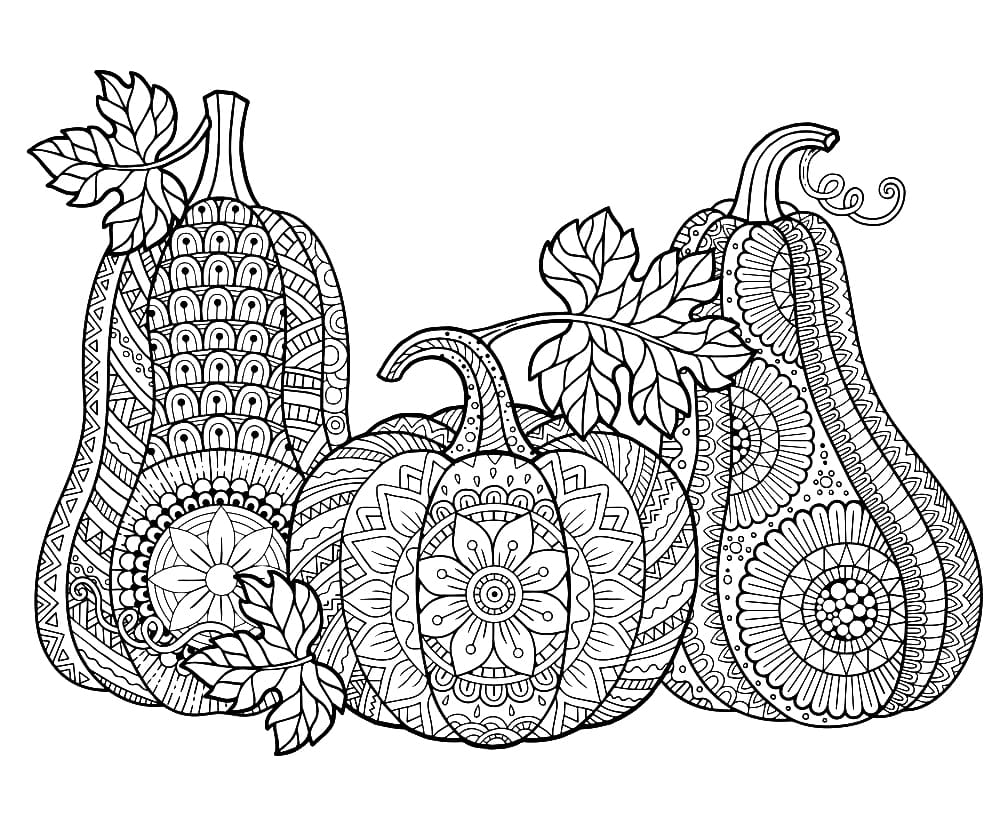 Three Pumpkin Mandala Coloring Page Mandalas