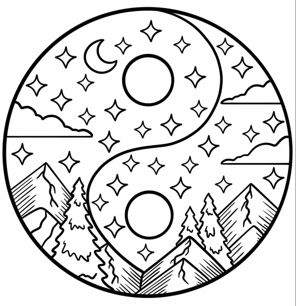 Very Nice Yin Yang Mandala Coloring Page Mandalas