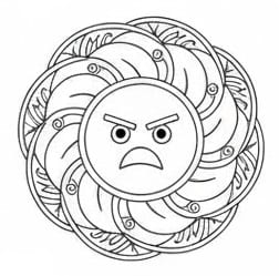 Angry Face Emoji Circular Mandala Coloring Page. Mandalas