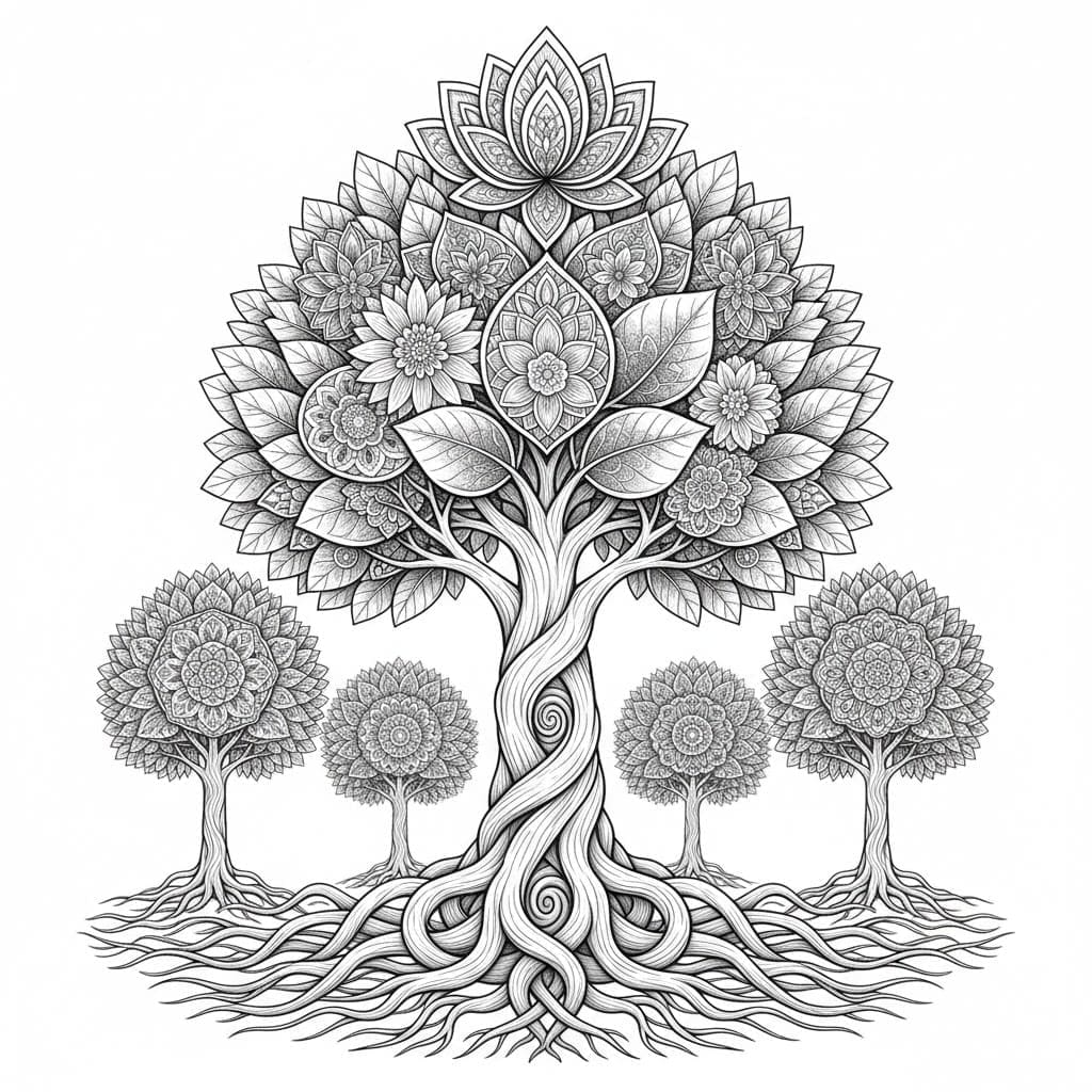 Artistic Harmony Tree Of Life Mandala Coloring Page Mandalas
