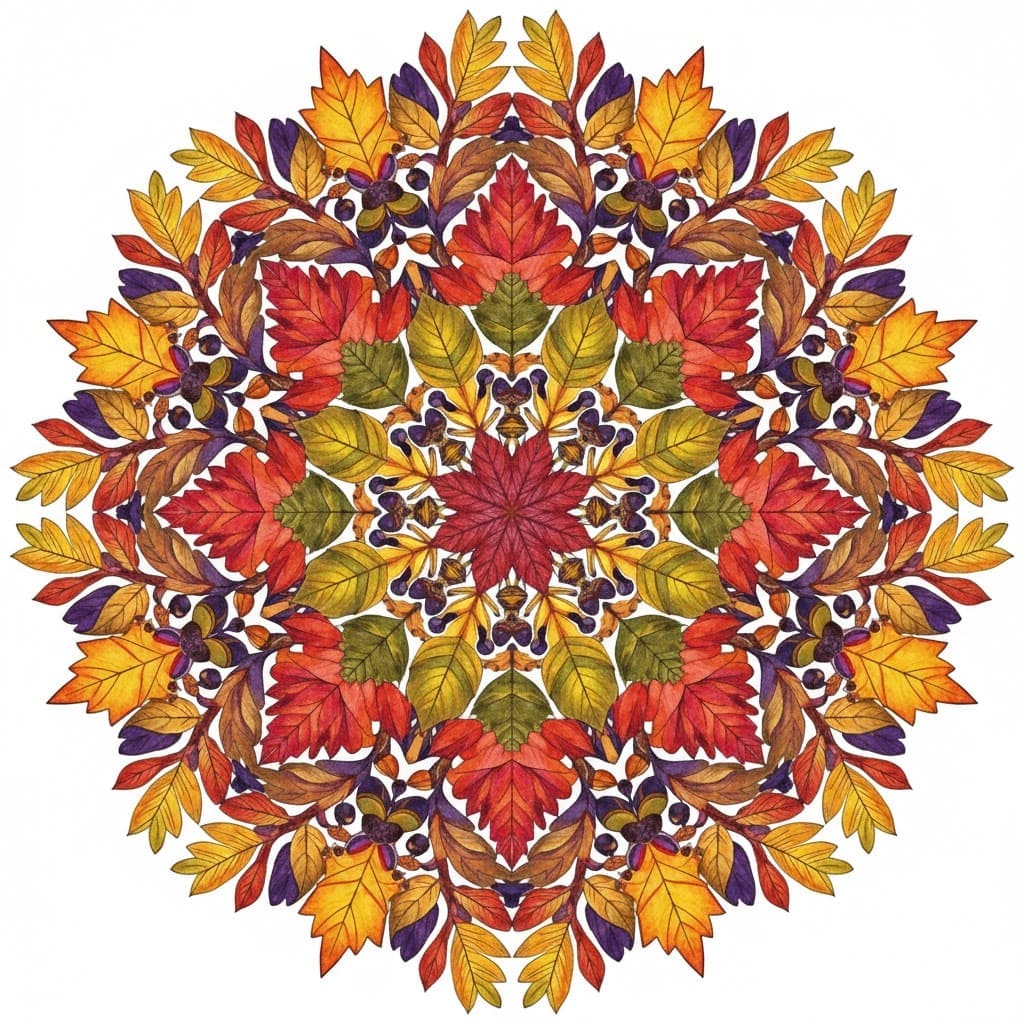 Autumn Foliage Burst Nature Mandala Template Mandalas