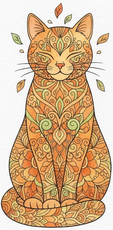 Autumn Patterned Cat Zen Mandala Template Mandalas