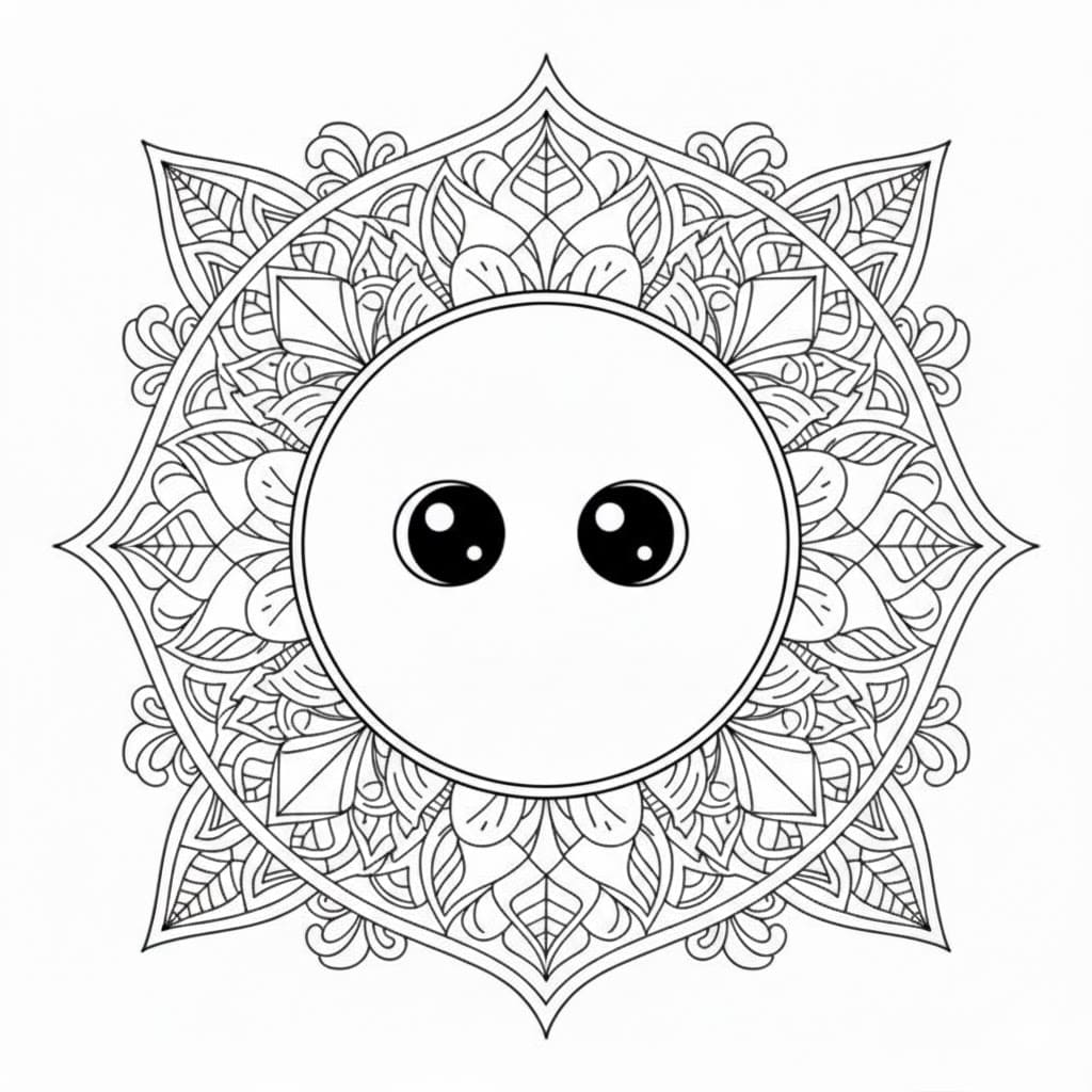 Big Eyes Kawaii Mandala Coloring Page Mandalas