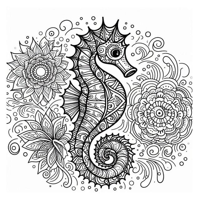 Big Seahorse Mandala Coloring Page Mandalas