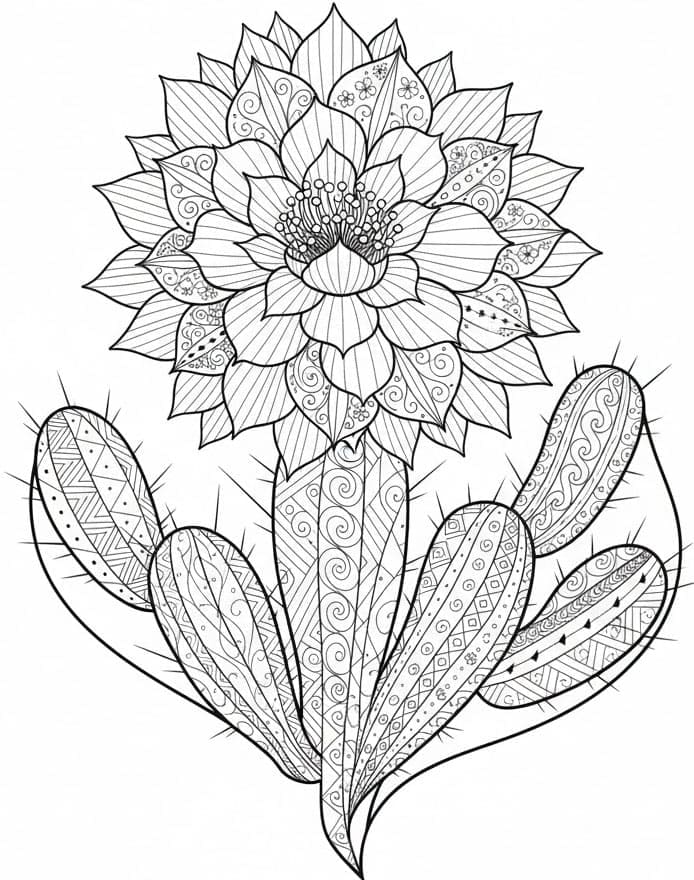 Blooming Cactus Flower Zen Mandala Template Mandalas
