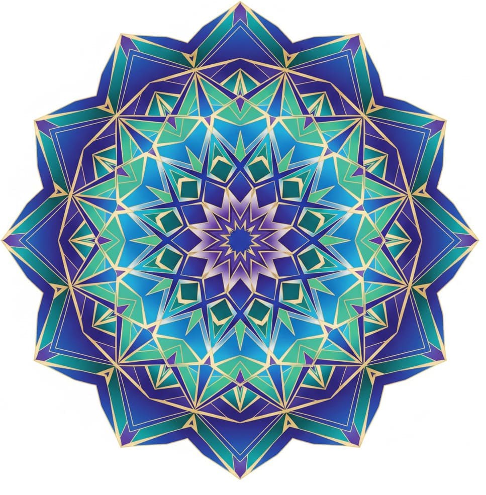 Blue and Gold Geometric Star Abstract Mandala Template Mandalas