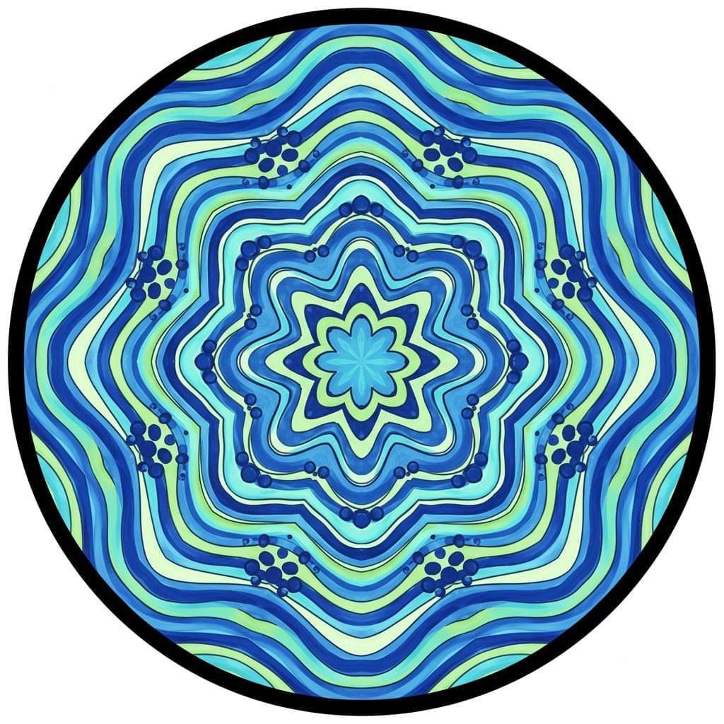 Blue and Green Wavy Ripple Abstract Mandala Template Mandalas