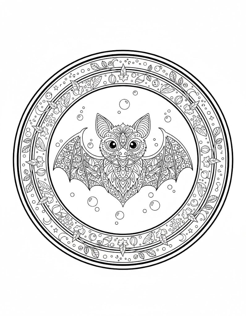 Bubble Bat Mandala Coloring Page Mandalas